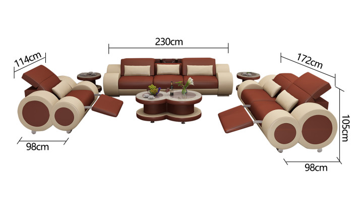 Ledersofa Couch Sofagarnitur 3+2+1 Garnitur Design Modern Sofa + USB Sitzer Neu