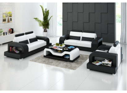 Ledersofa Couch Wohnlandschaft 3+2+1 Sitzer + USB Garnitur Design Modern Sofa
