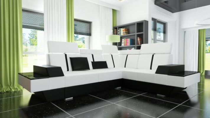 Design Ledersofa USB Wohnlandschaft Polster Sofa Ecksofa Eckcouch Maßanfertigung