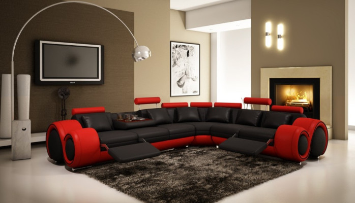 Ledersofa mit USB,Wohnlandschaft Ecksofa Eck Garnitur Design Modern Sofa A1163