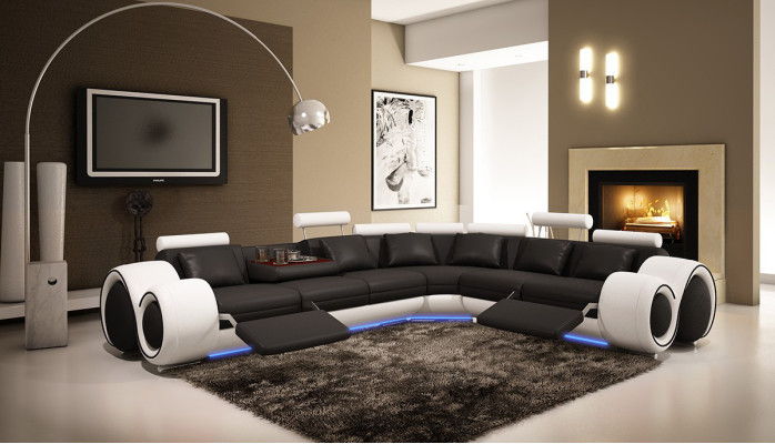 Ledersofa mit USB,Wohnlandschaft Ecksofa Eck Garnitur Design Modern Sofa A1163