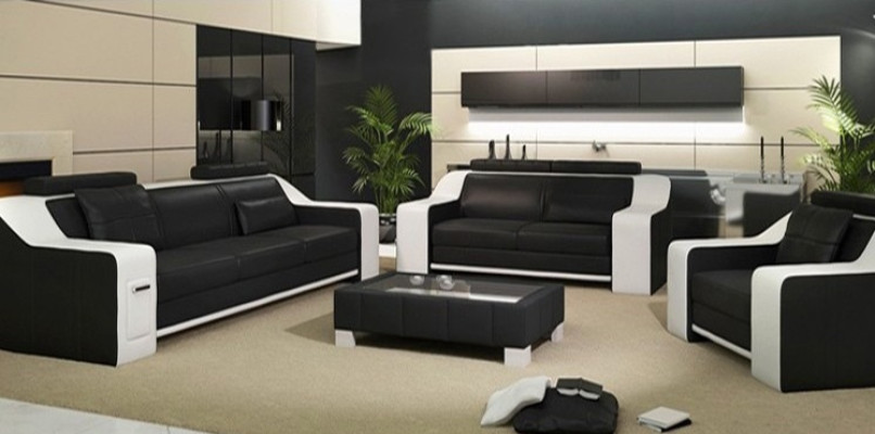Sitz Garnitur Sofa Leder Polster 3+2+1 Design Couch Moderne Garnituren Sofas USB