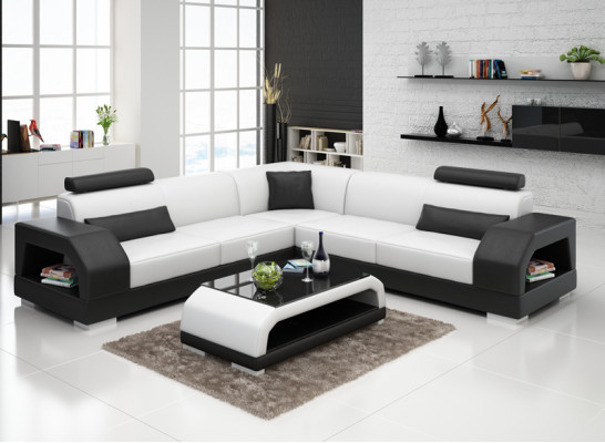 Ledersofa mit USB Wohnlandschaft Ecksofa Eck Garnitur Design Moderne Sofa G8001B
