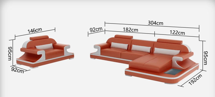 Ledersofa Couch Wohnlandschaft Ecksofa + Sessel Neu Garnitur Design Sofa G8021E