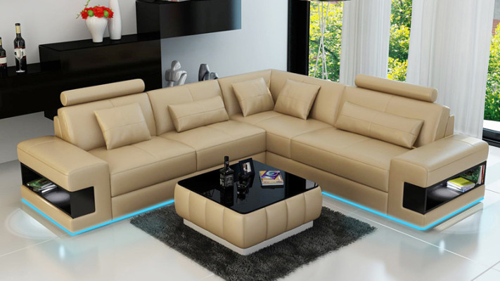 Ledersofa mit USB Wohnlandschaft Ecksofa Eck Garnitur Design Modern Sofa L6014B