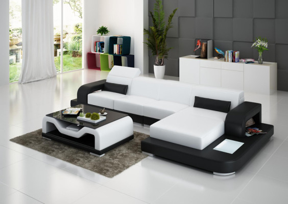 Ledersofa mit USB Wohnlandschaft Ecksofa Eck Garnitur Couch Design Sofa G8006C