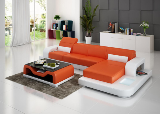 Ledersofa mit USB Wohnlandschaft Ecksofa Eck Garnitur Couch Design Sofa G8006C