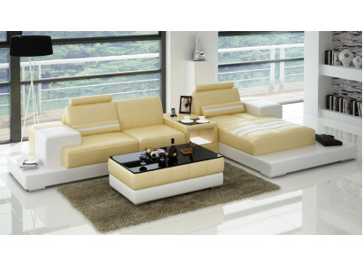 Ledersofa mit USB Wohnlandschaft Ecksofa Eck Garnitur Design Couch Sofa L6004D