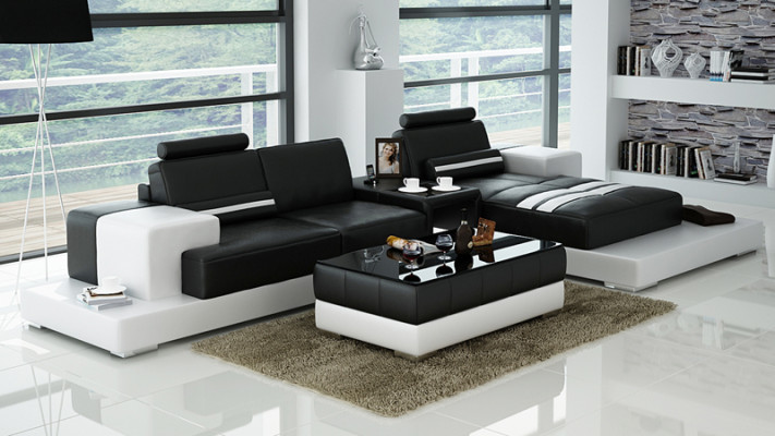 Ledersofa mit USB Wohnlandschaft Ecksofa Eck Garnitur Design Couch Sofa L6004D