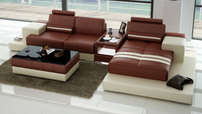 Ledersofa mit USB Wohnlandschaft Ecksofa Eck Garnitur Design Couch Sofa L6004D