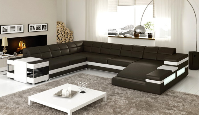 Designersofa Sofa USB Wohnlandschaft Ecksofa Wohnlandschaft Polster Couch LED
