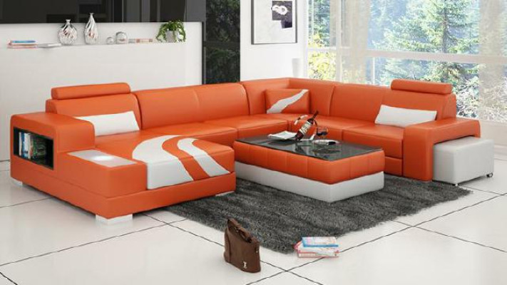 Ecksofa Polster Designer Sofa Eckgarnitur Couch Modernde Sofas U Form Leder +USB