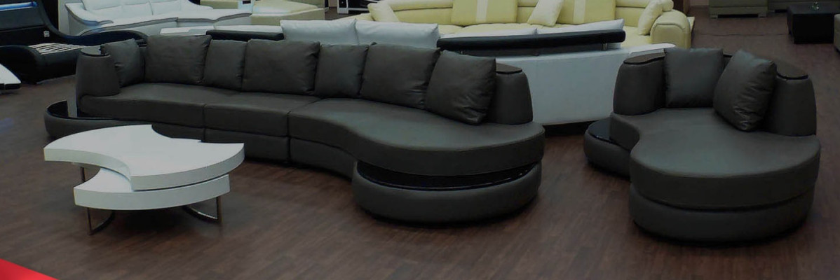 Moderne Rundcouch Ecksofa Runde Eck Polster Sofa Sitz Garnitur Leder Couch + USB