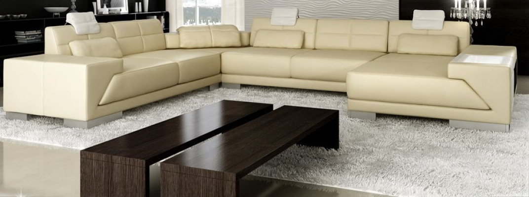 Wohnzimmer U Form Ecksofa mit USB Design Sofa Couch Polster Garnitur Ecke Braun