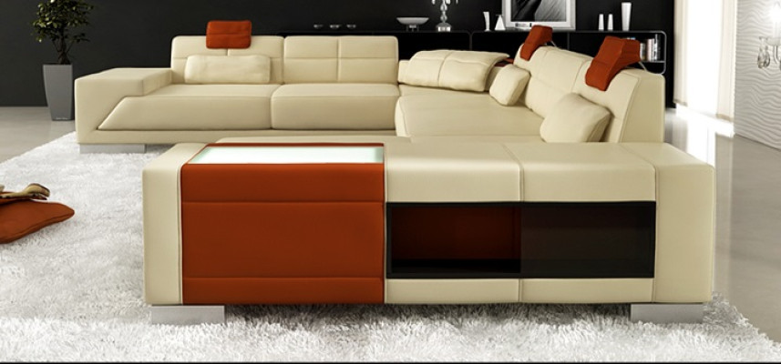 Wohnzimmer U Form Ecksofa mit USB Design Sofa Couch Polster Garnitur Ecke Braun