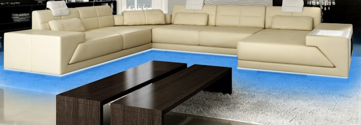Wohnzimmer U Form Ecksofa mit USB Design Sofa Couch Polster Garnitur Ecke Braun