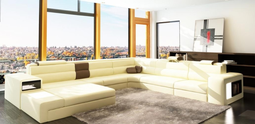 Design Ecksofa Couch Sofa Polster Eck Sitz Garnitur Wohnlandschaft Leder USB+LED