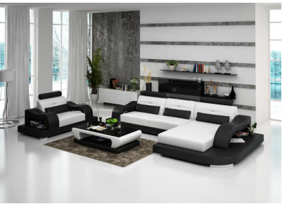 Ledersofa Couch Wohnlandschaft Ecksofa Eck Sessel Design Modern Sofa G8005E