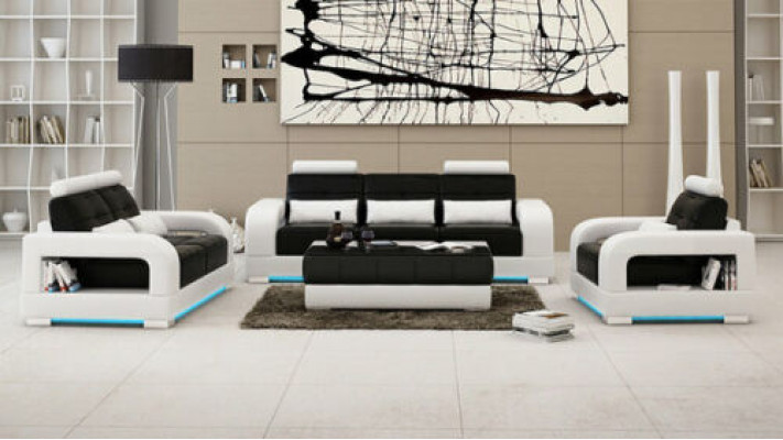 Sofa Couch Polster Wohnlandschaft Sitz Möbel Set Garnitur 3+2+1 Sofas mit USB