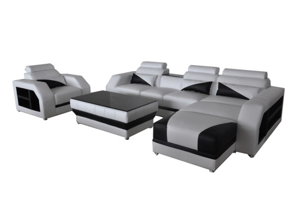 Leder Eck Sofa mit USB Garnitur Sofas Couchen Polster Wohnlandschaft Sessel Ecke