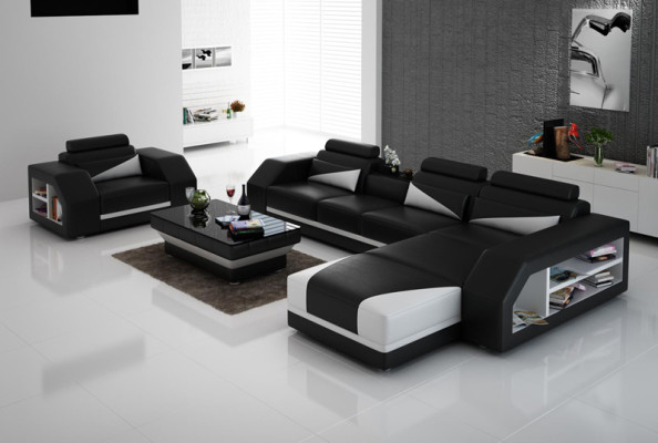 Leder Eck Sofa mit USB Garnitur Sofas Couchen Polster Wohnlandschaft Sessel Ecke