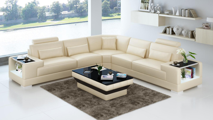 Ledersofa Couch Wohnlandschaft Ecksofa Eck Garnitur Design Modern Sofa mit USB