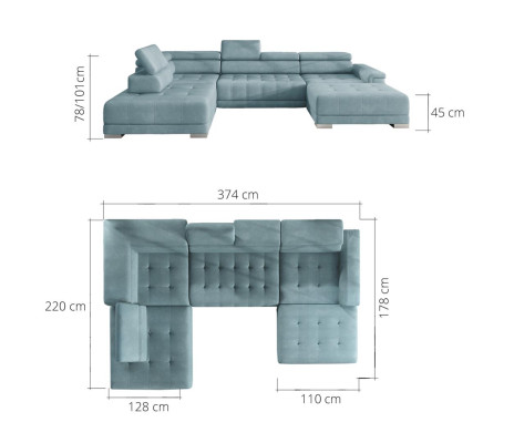 Ecksofa U Form Sofa Wohnlandschaft Design Stoff Sofas Bettunktion Schlaf Couch