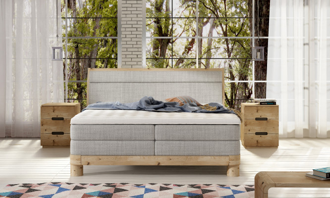 Oak Echtholz Bett Boxspring Betten Massiv Doppel Holz Polster Design