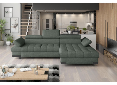 Ecksofa Sofa Couch Polster Wohnlandschaft Textil Eck Sofas Grün L Form Couchen