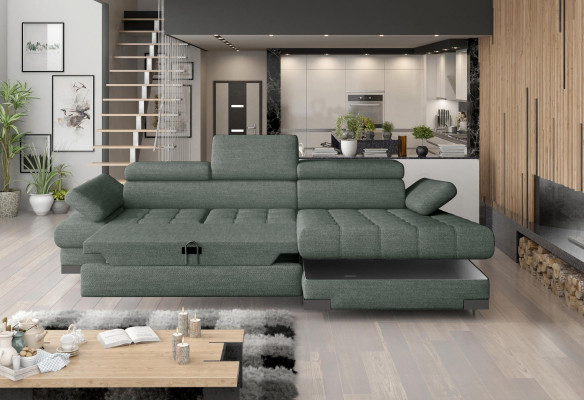 Ecksofa Sofa Couch Polster Wohnlandschaft Textil Eck Sofas Grün L Form Couchen
