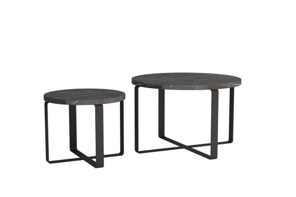 2x Coffee Side Tables Edelstahl Schwarz Rund Möbel Modernes Design Set