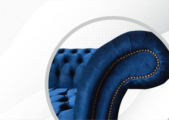 Chesterfield 3 Sitzer Blau Design Couchen Polster Sofas Samt Stoff Textil Luxus