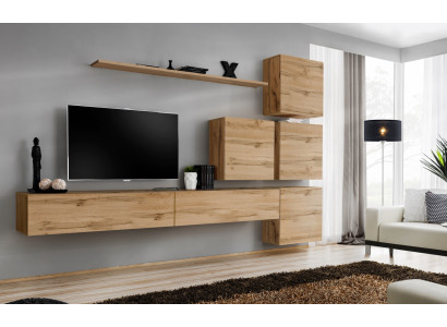 Garnitur Braun Set 7tlg TV-Ständer Komplett Wohnwand Wand Regal Modern Design