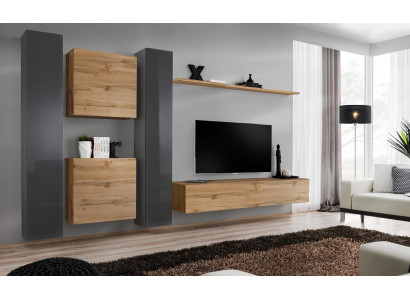 Braun Wohnwand Designer Sideboard Modern TV-Ständer Wohnzimmer Wandregal