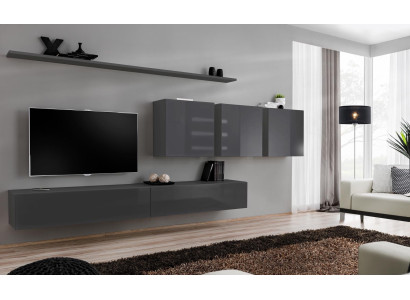 Modern Grau Wohnwand Designer TV-Ständer Sideboard Holzmöbel Schrank Wandschrank