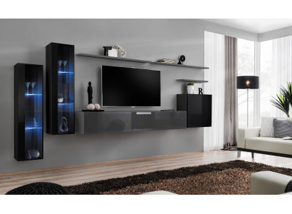 Wohnzimmer Holz Komplett Grau TV-Ständer Design 3x Wandschrank Luxus Wohnwand