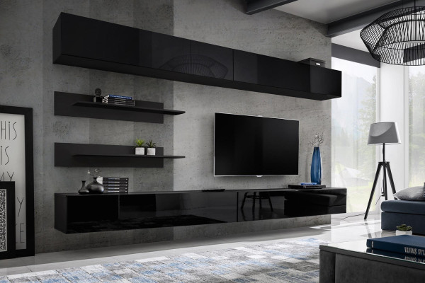 Wohnzimmer Wand Regal Garnitur 6tlg. Design Wohnwand Wandschrank Design