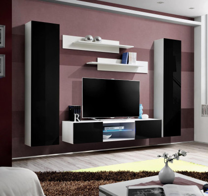 Designer Wohnzimmer Luxus Wohnwand Hänge Sideboard mit Kamin Modern Design