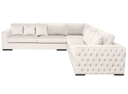 Ecksofa Creme Eckgarnitur Polster Samt Stoff Möbel Design Wohnlandschaft Couch