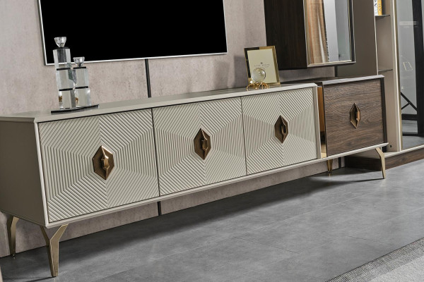 Designer Wohnzimmergarnitur Luxus TV-Ständer Vitrine Wandschrank 3tlg