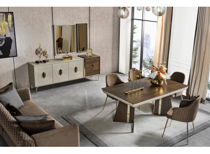 Luxuriöses Esszimmer Set Stilvoler Esstisch 6x Stühle Sideboard Spiegel