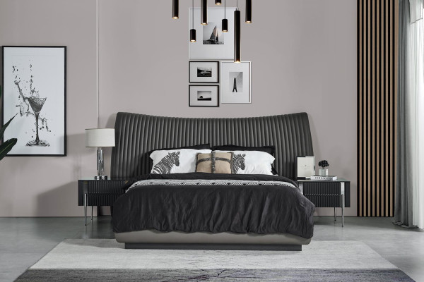 Schwarzer Schlafzimmer Set Designer Bett 2x Nachttische Schminktisch 5tlg