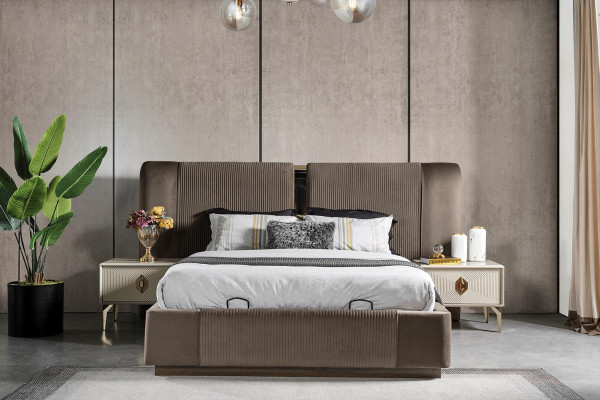 Schlafzimmergarnitur Designer Bett 2x Nachttische Schminktisch Spiegel