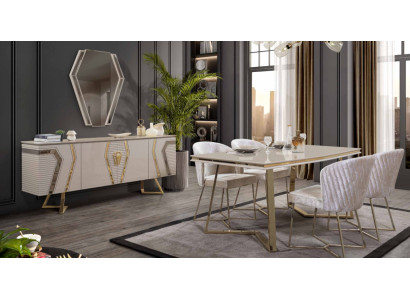 Designer Weiße Esszimmer Garnitur Essgruppe Esstisch 4x Stühle 7tlg