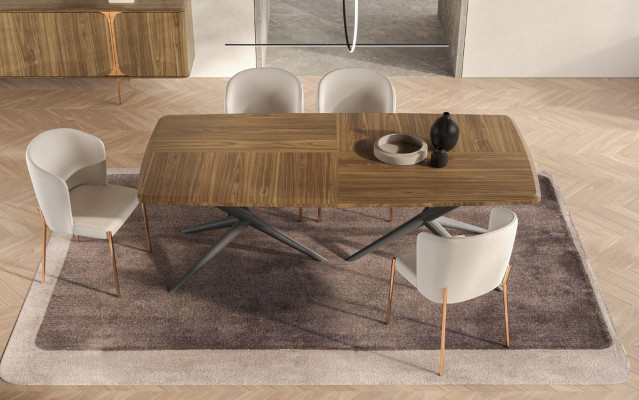 Weiß-Braune Esszimmer Garnitur Moderner Esstisch + 4x Stühle 5tlg Set