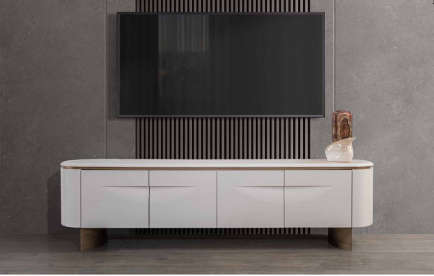 TV Ständer stilvoll RTV Lowboard Wohnwand Sideboard Weiß Holz Modern Design
