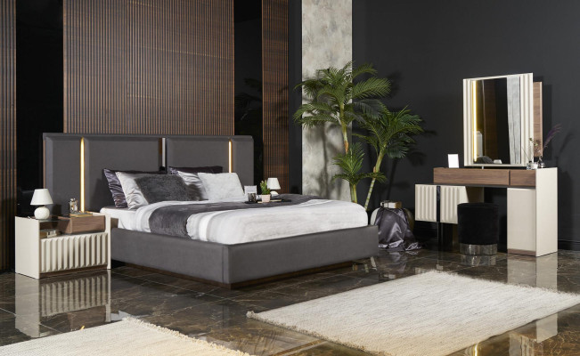 Komplett Schlafzimmer Möbel Set Bett 2x Nachttisch Schminktisch Spiegel 8tlg Neu