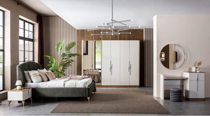Schlafzimmer Set Luxus Komplettes Bett 2x Nachttisch Kleiderschrank 4tlg Neu