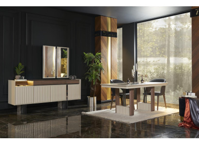 Esszimmer Set Esstisch 4x Stühle Kommode Spiegel Modern Set Weiß Essgruppe