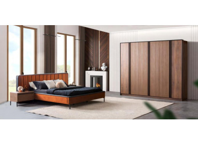 Luxus Schlafzimmer Set Bett + 2x Nachttische Modern Kleiderschrank Holz Neu